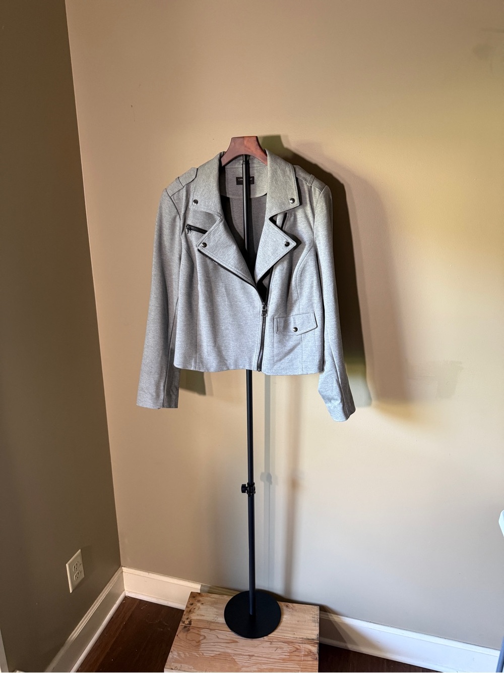 Lane Bryant Gray Knit Moto Jacket Size 20 Asymmetrical Zip Stretch Blazer